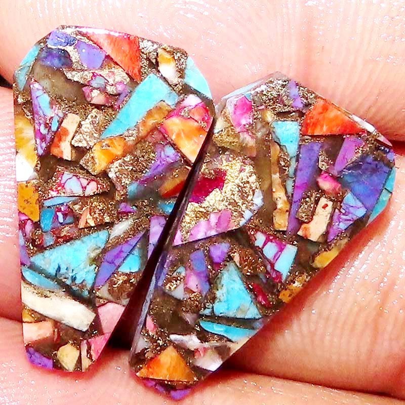 Pair 20.55Ct A++ Spiny Copper Oyster Turquoise Fancy Cabochon Gemstone 15X26X3mm