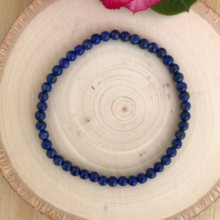Natural Lapis Lazuli 4MM Blue Gemstone Bead Healing Women Men Bracelet Xmas Gift