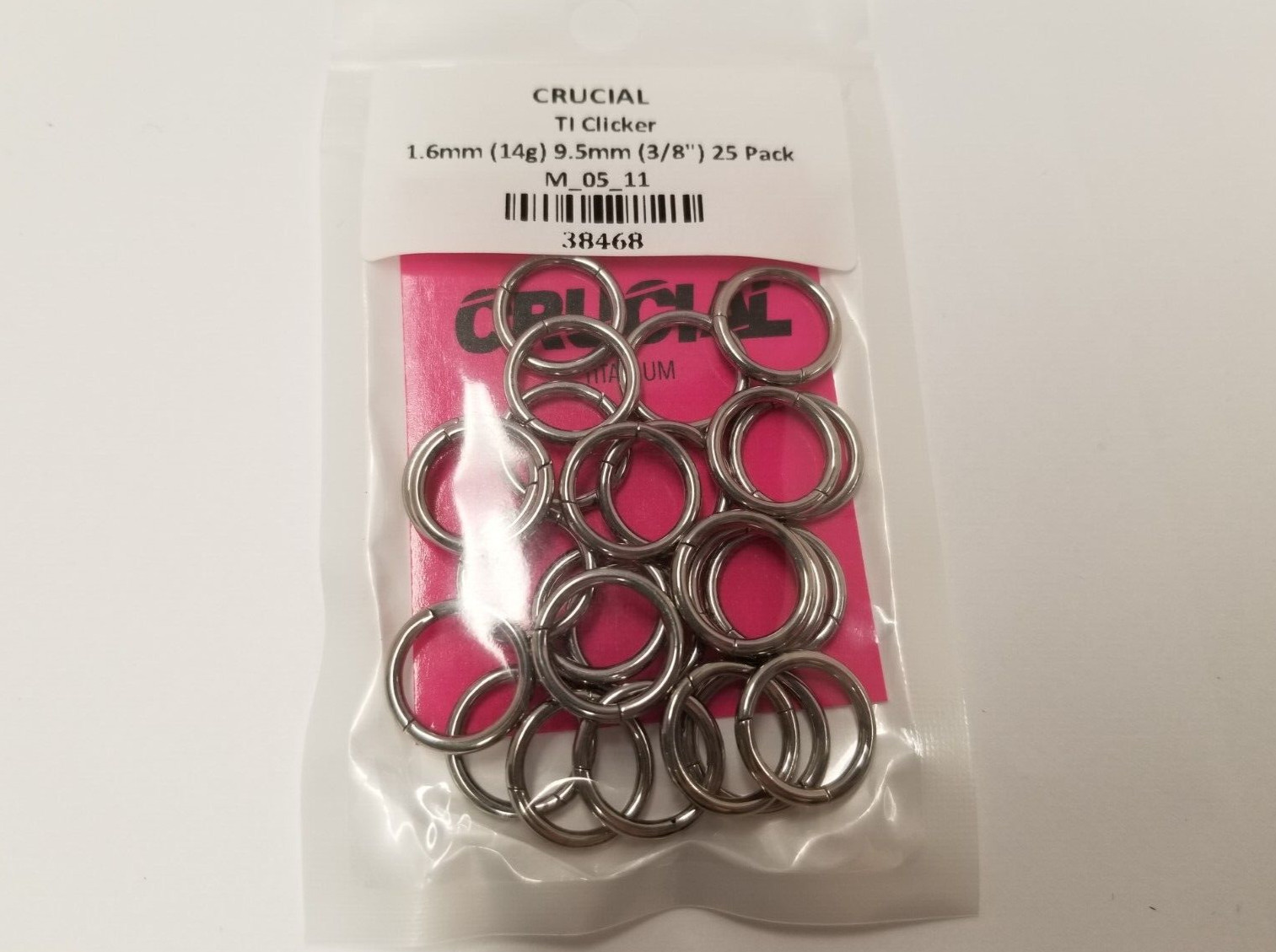 Crucial Silver Tone Titanium Basic Clicker 1.2mm (16g) 8mm (5/16″) 25 PACK