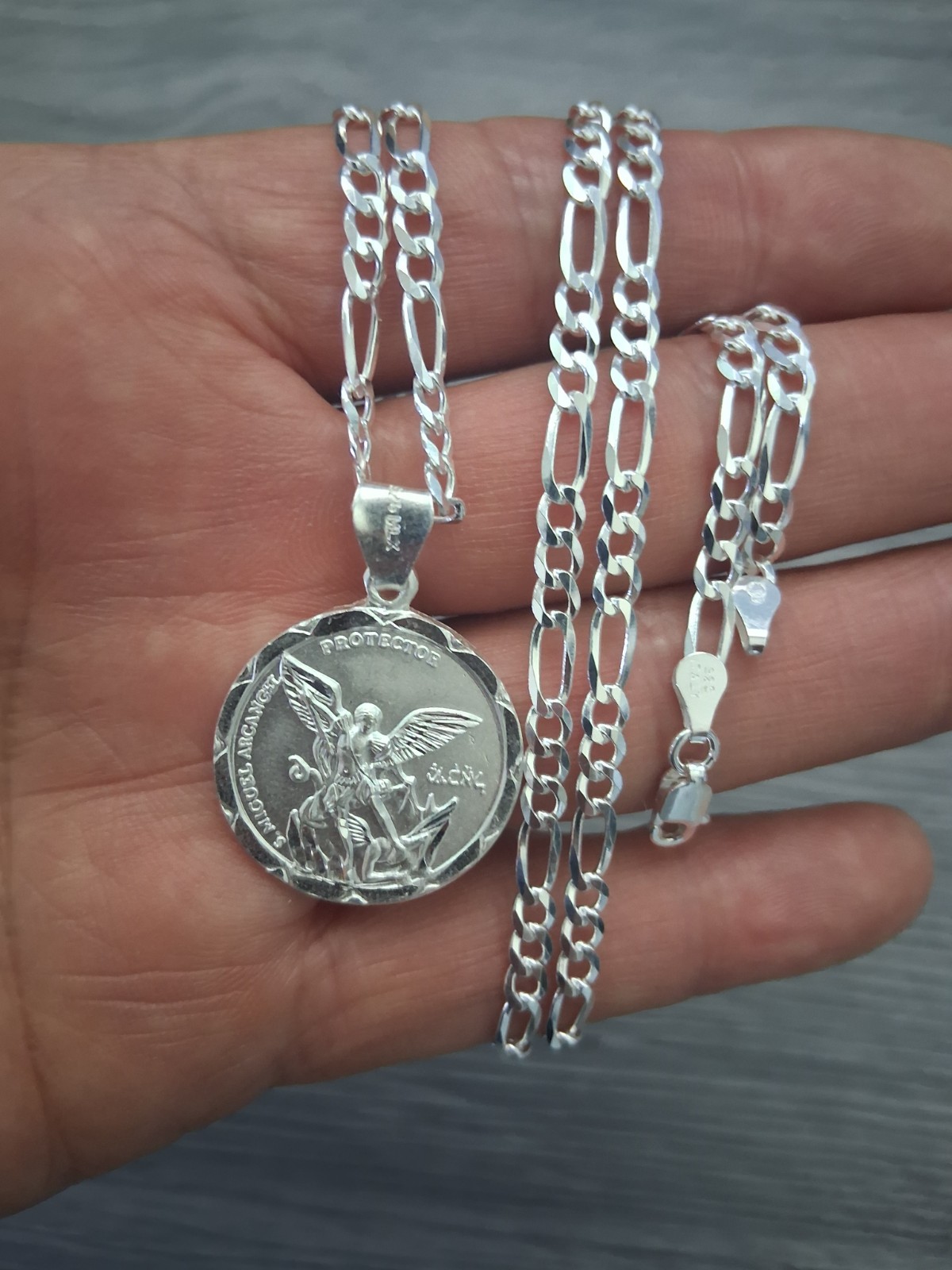 cadena de Plata 9.25y medalla san miguel arcangel plata 925 24″ 3.7mm