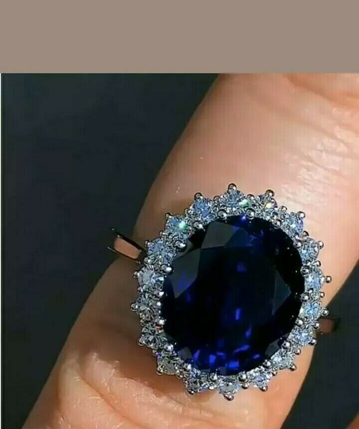 6.50Ct Oval Cut Natural Sapphire Diamond Proposal Ring 14K Solid White Gold