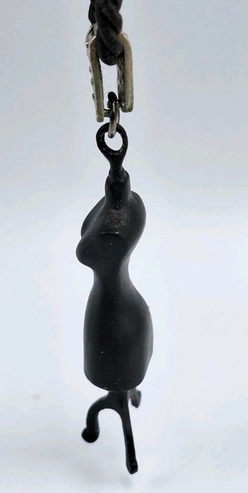 Black Mannequin Dress Form Art Pendant Necklace Black Braided Cord 19″-20″ *RARE
