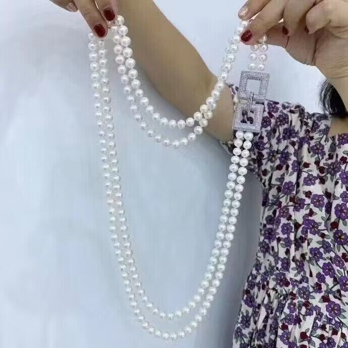 two strands 8-9mm south sea white pearl necklace 26“28”