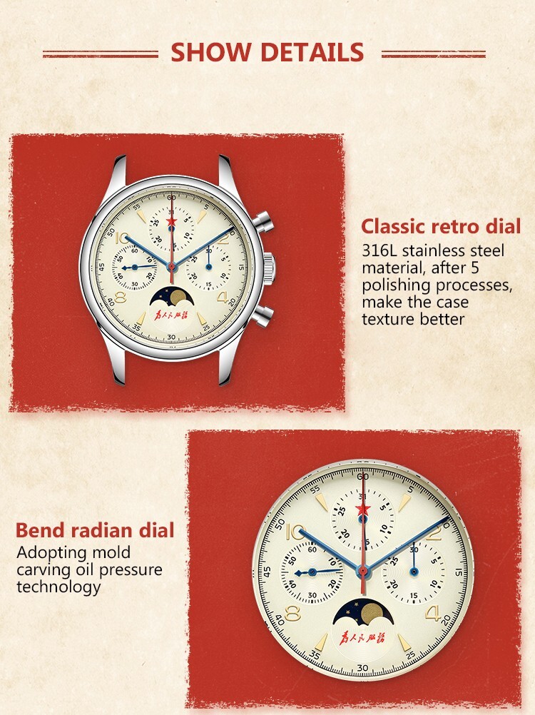 SEAKOSS Vintage Mechanical Watch with Seagull Movement: Moon Phase Chronograph