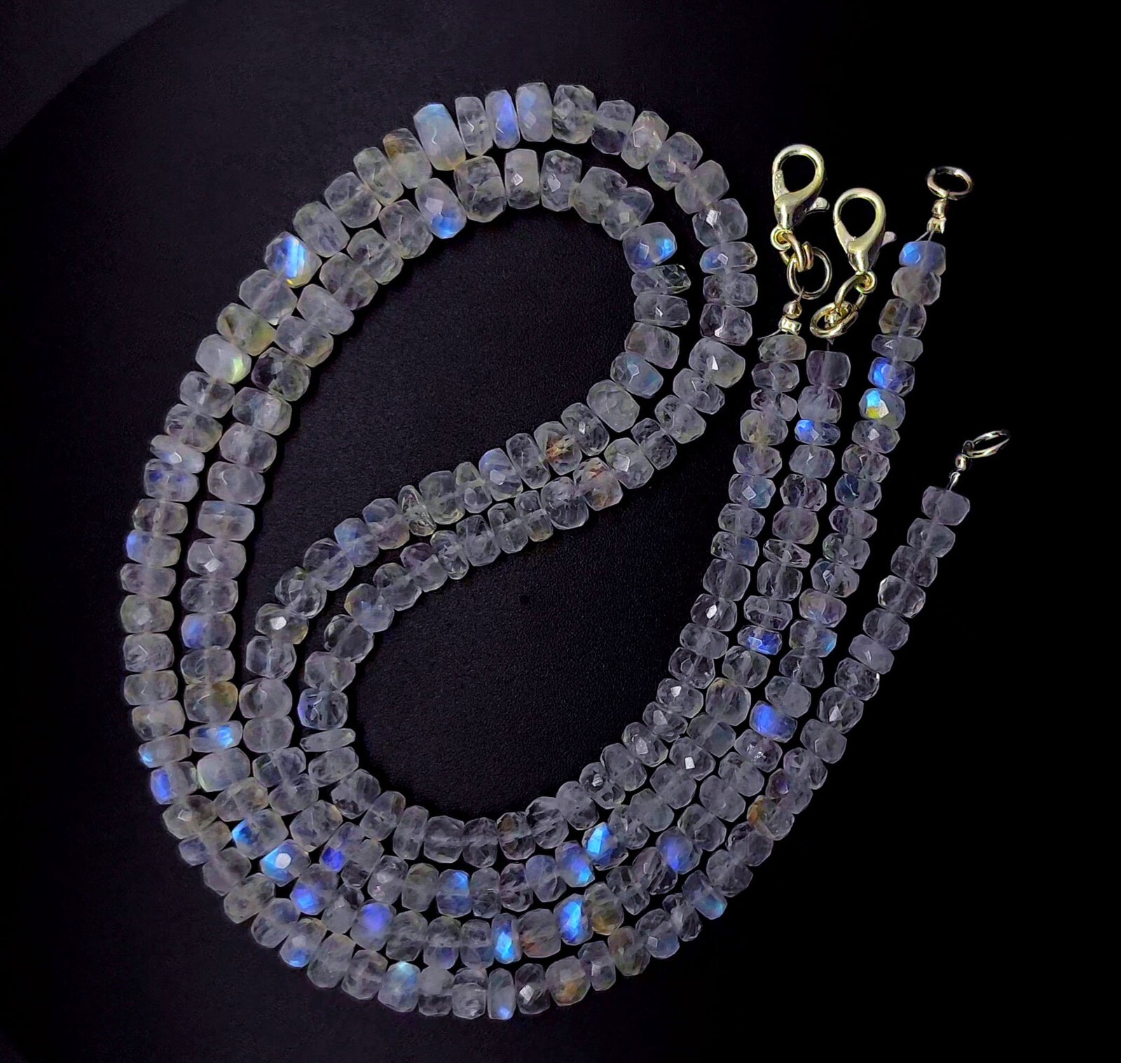 Natural Gem Blue Fire Rainbow Moonstone 5-7mm Faceted Rondelle Bead Necklace 16″