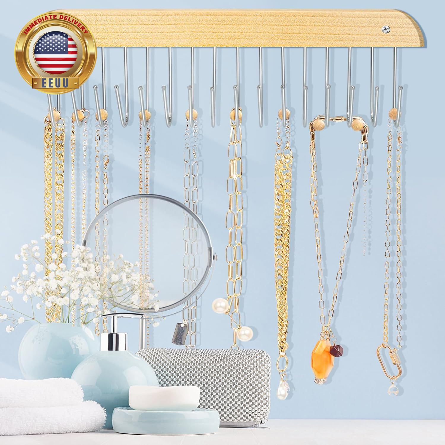 Jewelry Holder Organizer Wall Mount Necklace Holder Necklace Organizer, Hanging