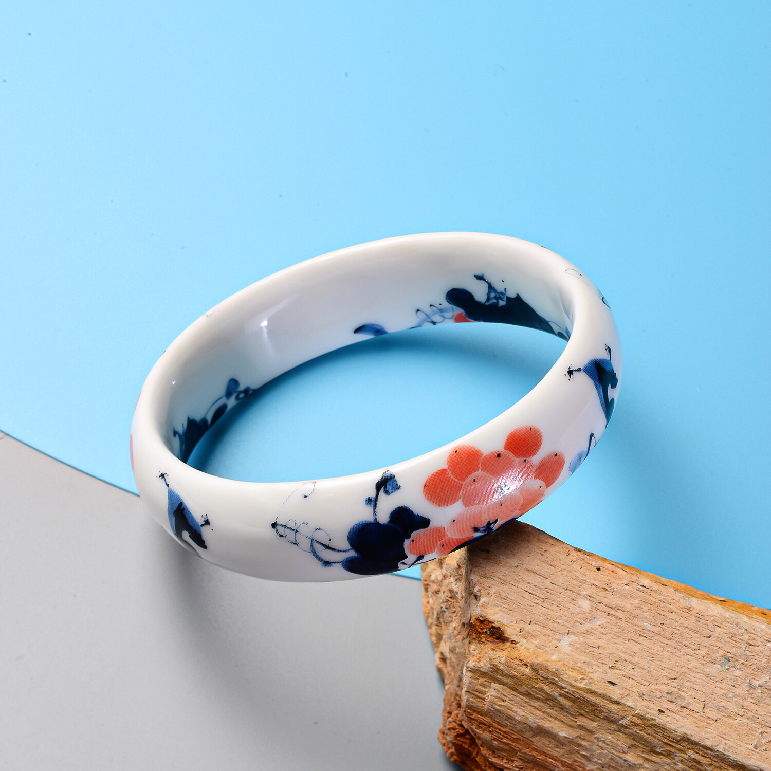 Ceramic Grape Safflower Pattern Bangle Bracelet (8.25 In)