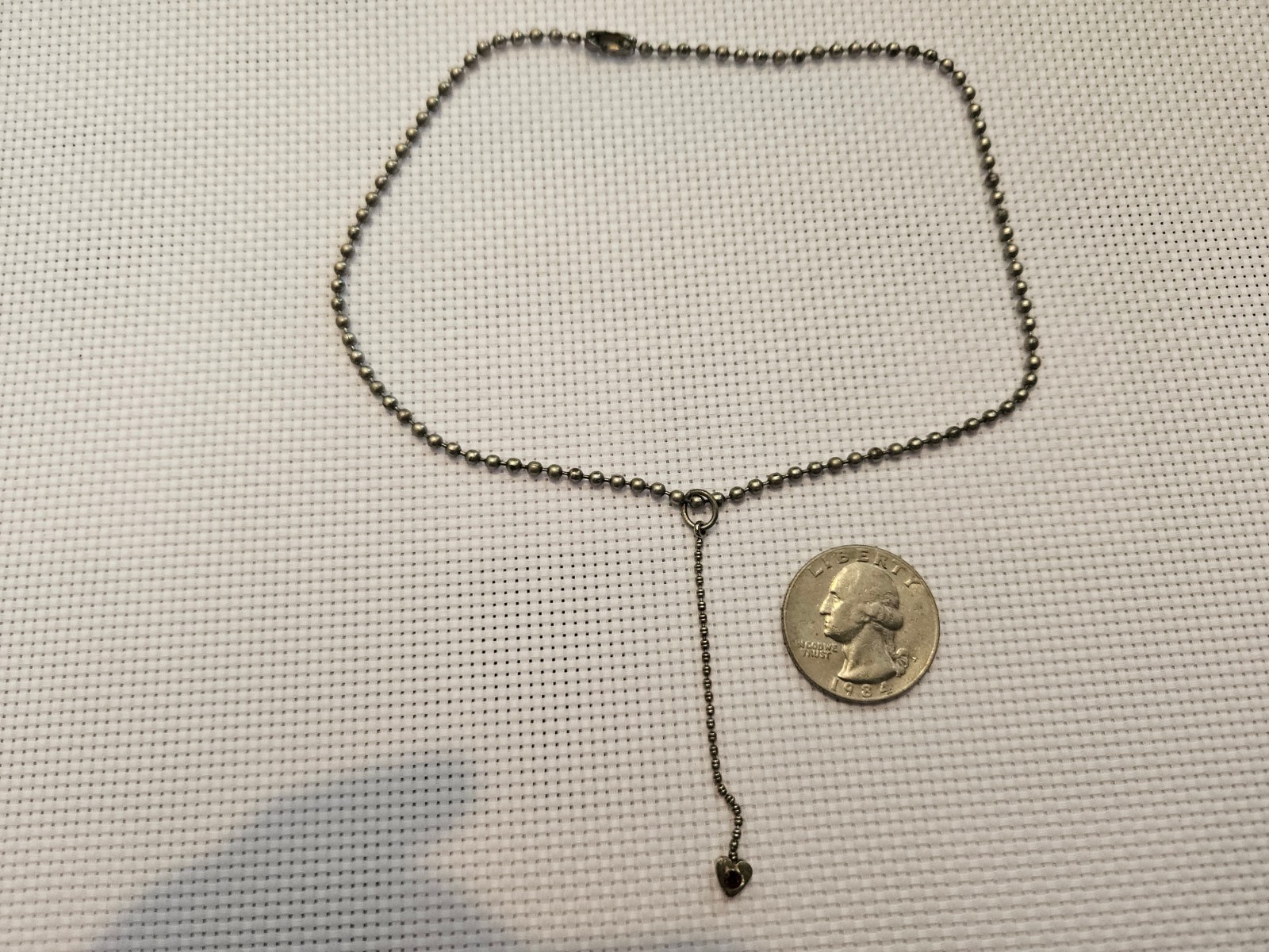 Silver Heart Drop Ball Chain Choker Pink Rhinestone Adjustable Necklace