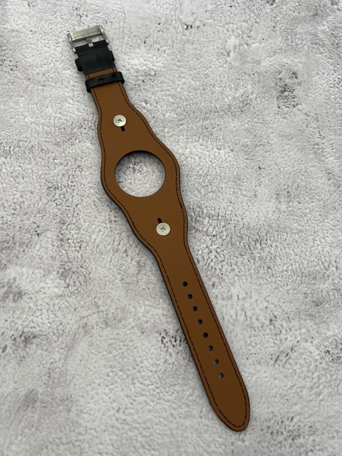 Rev SM-K Smart Watch Leather 20mm Lug Width Wide Black Cuff Watch Band