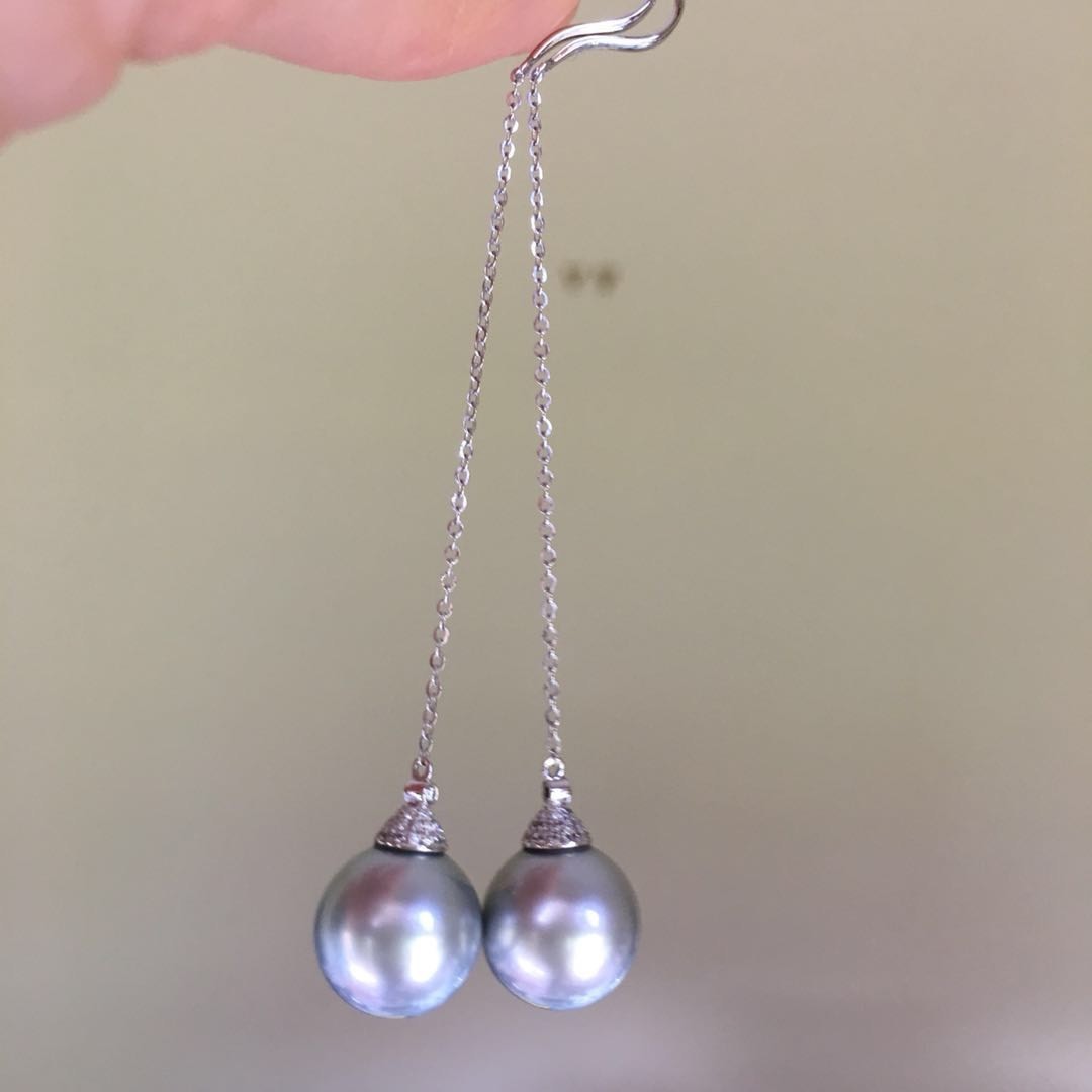 11.7mm AAAA Tahitian Seawater Silver Gray pearl 0.238cts Diamond 18Kearring 84mm