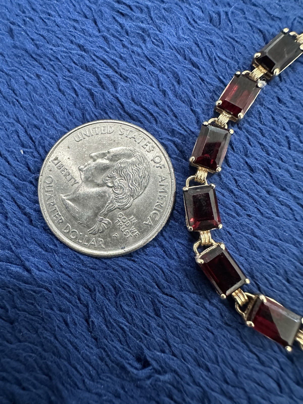14k Yellow Gold Red Garnet Tennis Bracelet, 7in Long, 9g