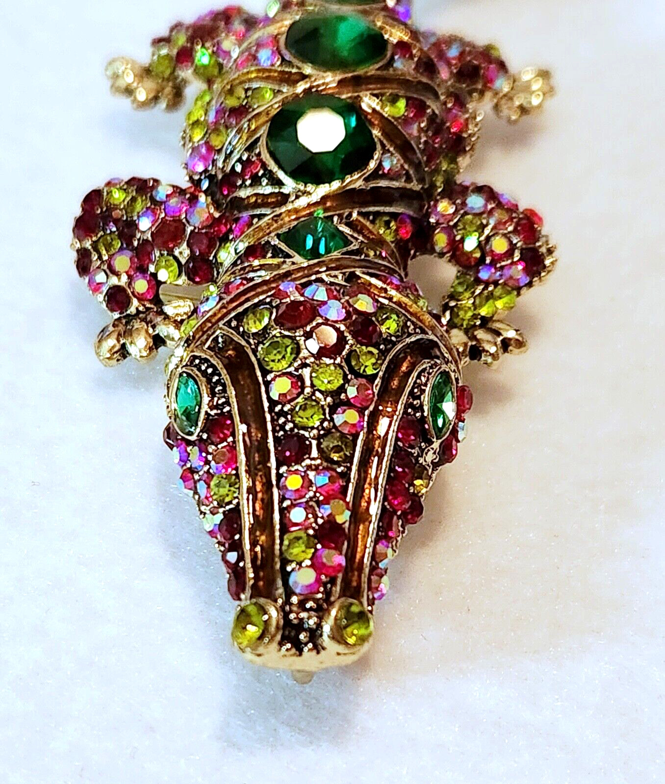 Giant & BEAUTIFUL RHINESTONE & ENAMEL Alligator /Crocodile BROOCH PIN 5.5″ x 2″