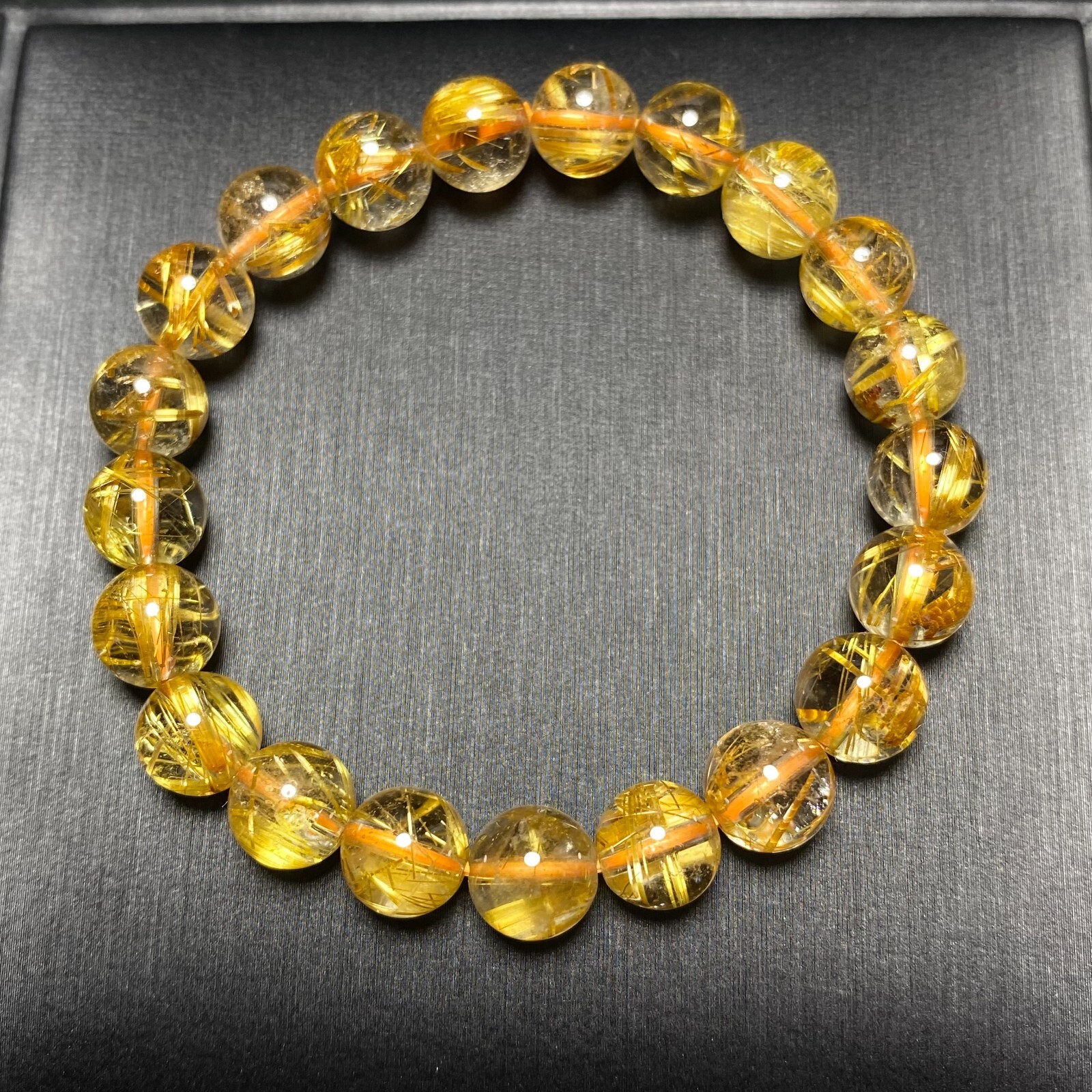 8.7mm Natural Gold Copper Rutilated Quartz Stretch Crystal Beads Bracelet B57