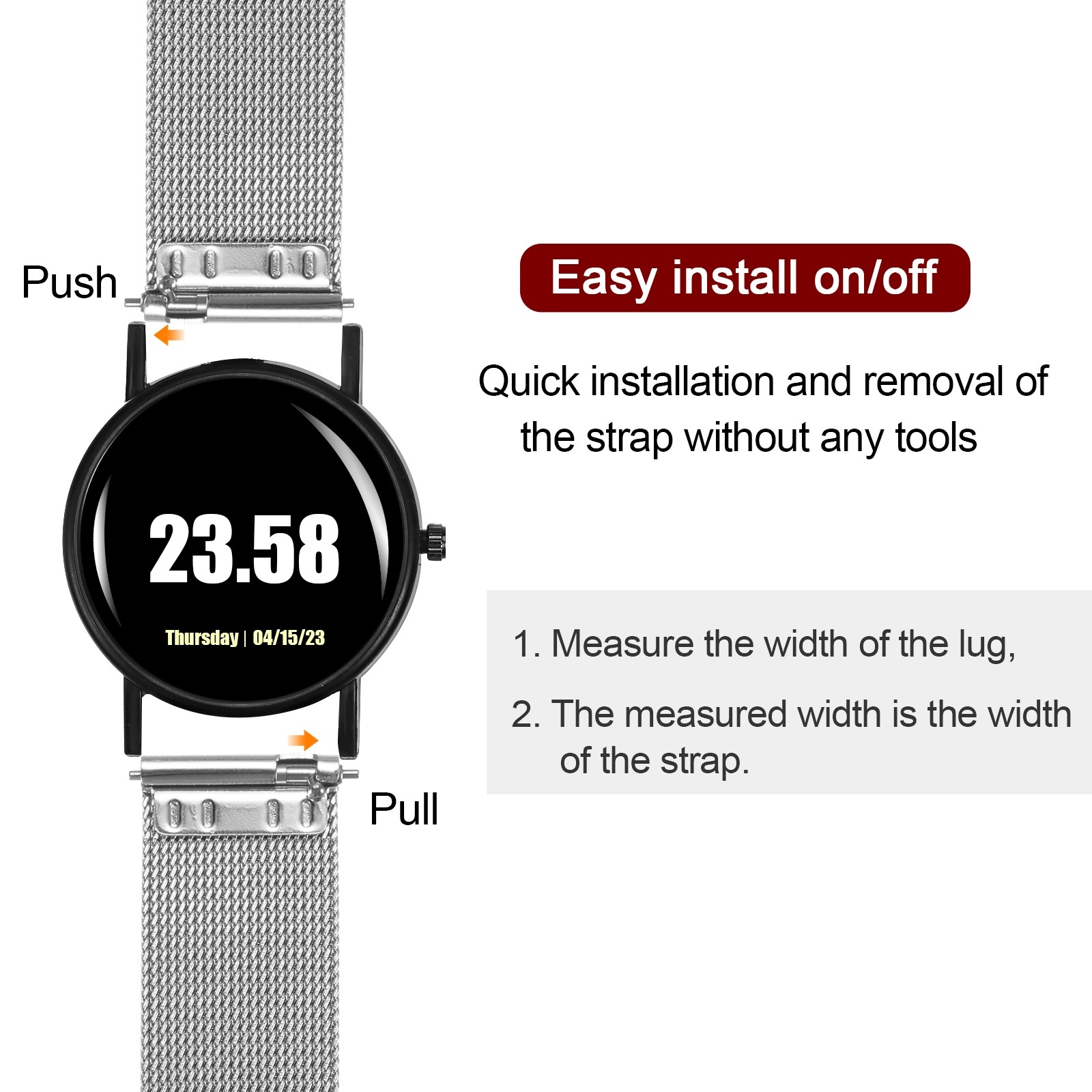 316L Stainless Steel Mesh Watch Band 21mm Quick Release Adjustable Silver