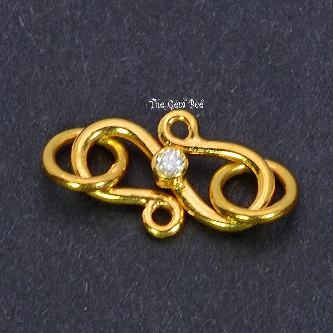 8.5mmx12mm 18k Solid Gold Classic S Hook Clasp Finding Brilliant Diamond Accent