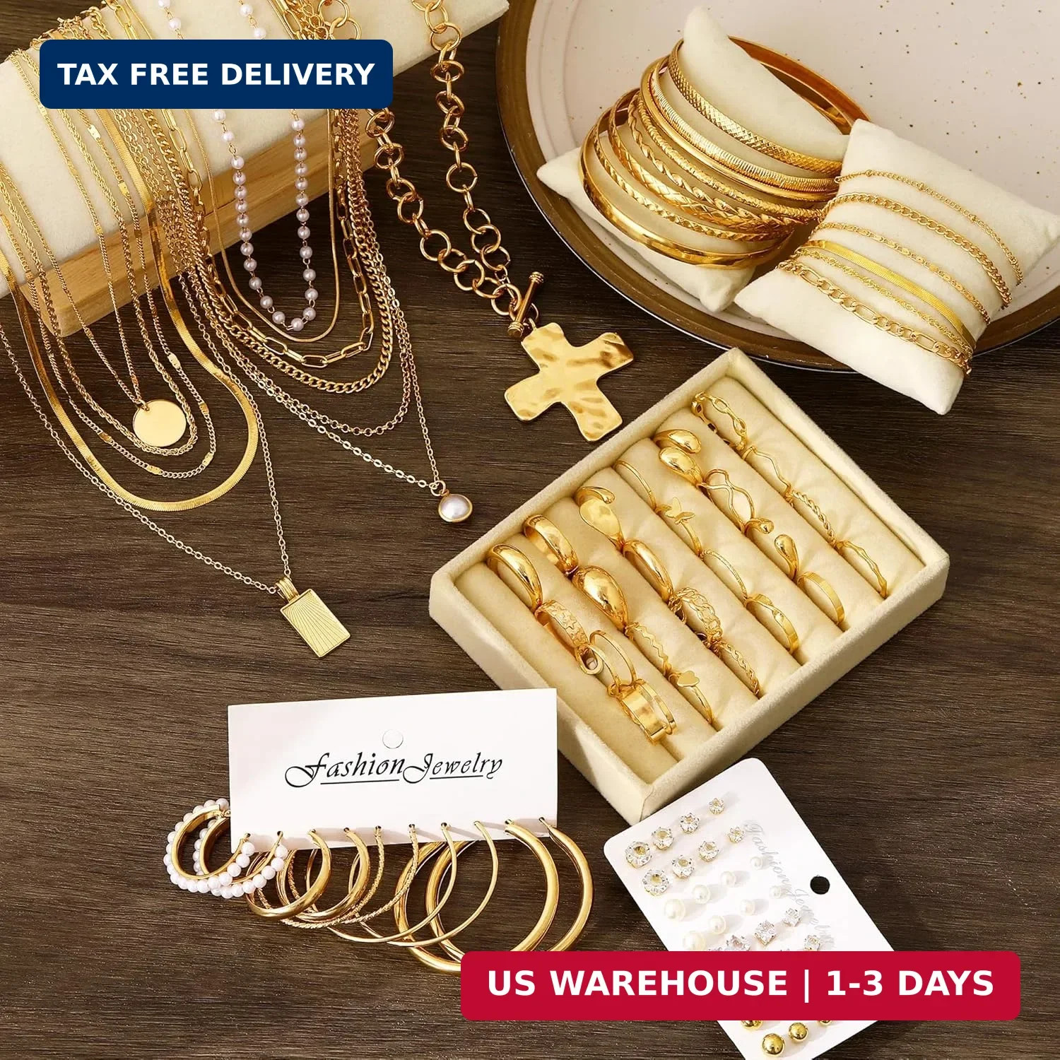FANDY 137 Pieces Gold Jewelry Set for Women, 12 Necklace, 14 Bracelet, 21 Earrin