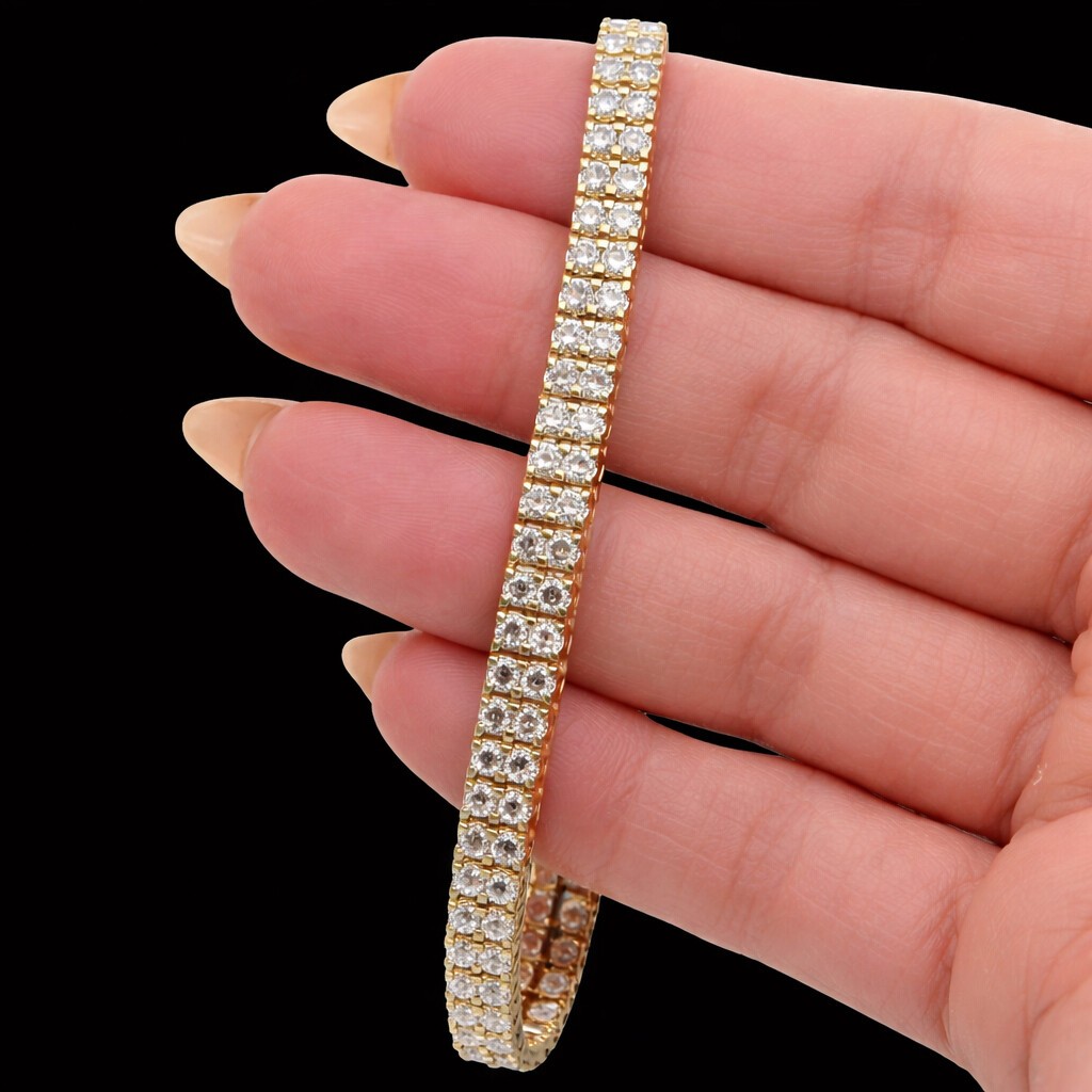 Lab Grown Diamond Double Row Tennis Bracelet 8Ct 14k Yellow Gold Unisex Gift