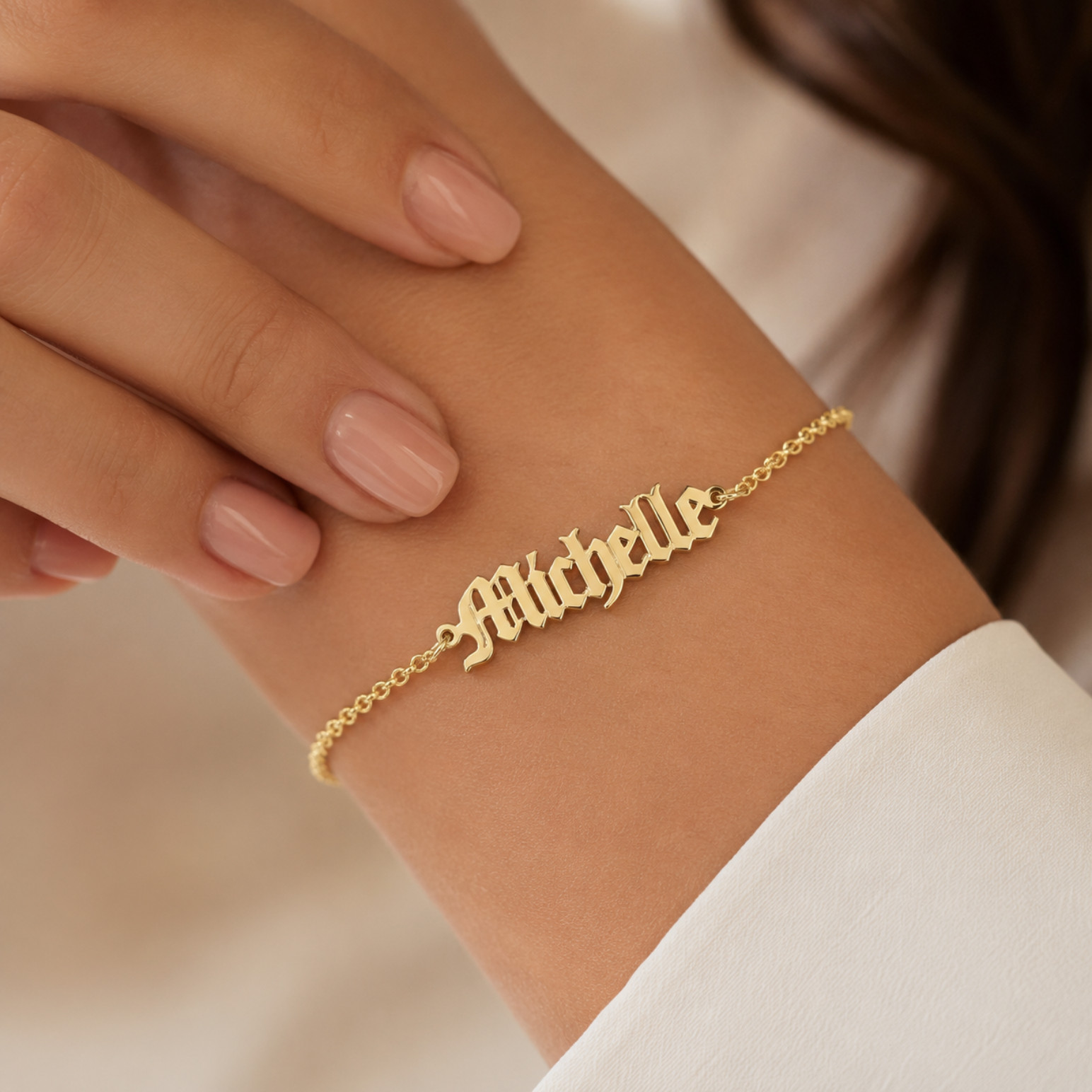Custom Name Bracelet Old English Font Personalized Handmade Gift for Her