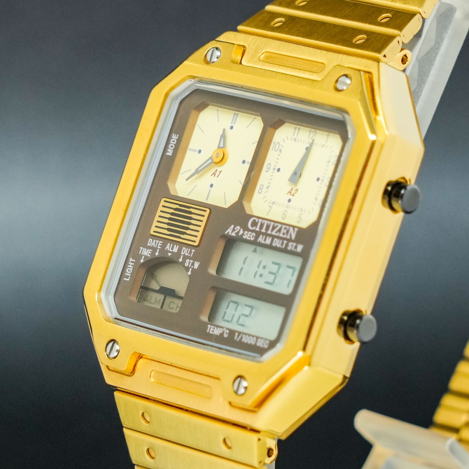 [MINT] CITIZEN Thermo Sensor Record Label JG2122-60W Limited Gold Men Watch