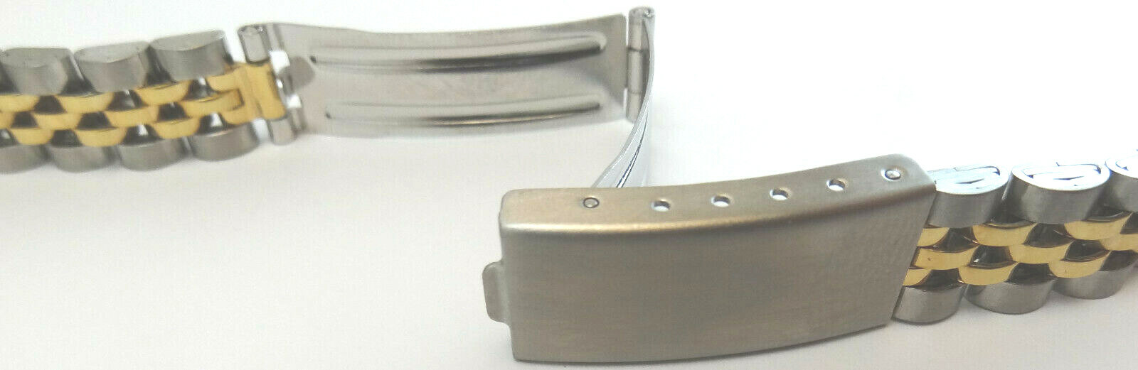 New Womens Speidel Stainless Steel 10-13mm 2 Tone Watch Band 6 1/4″ Long Trifold