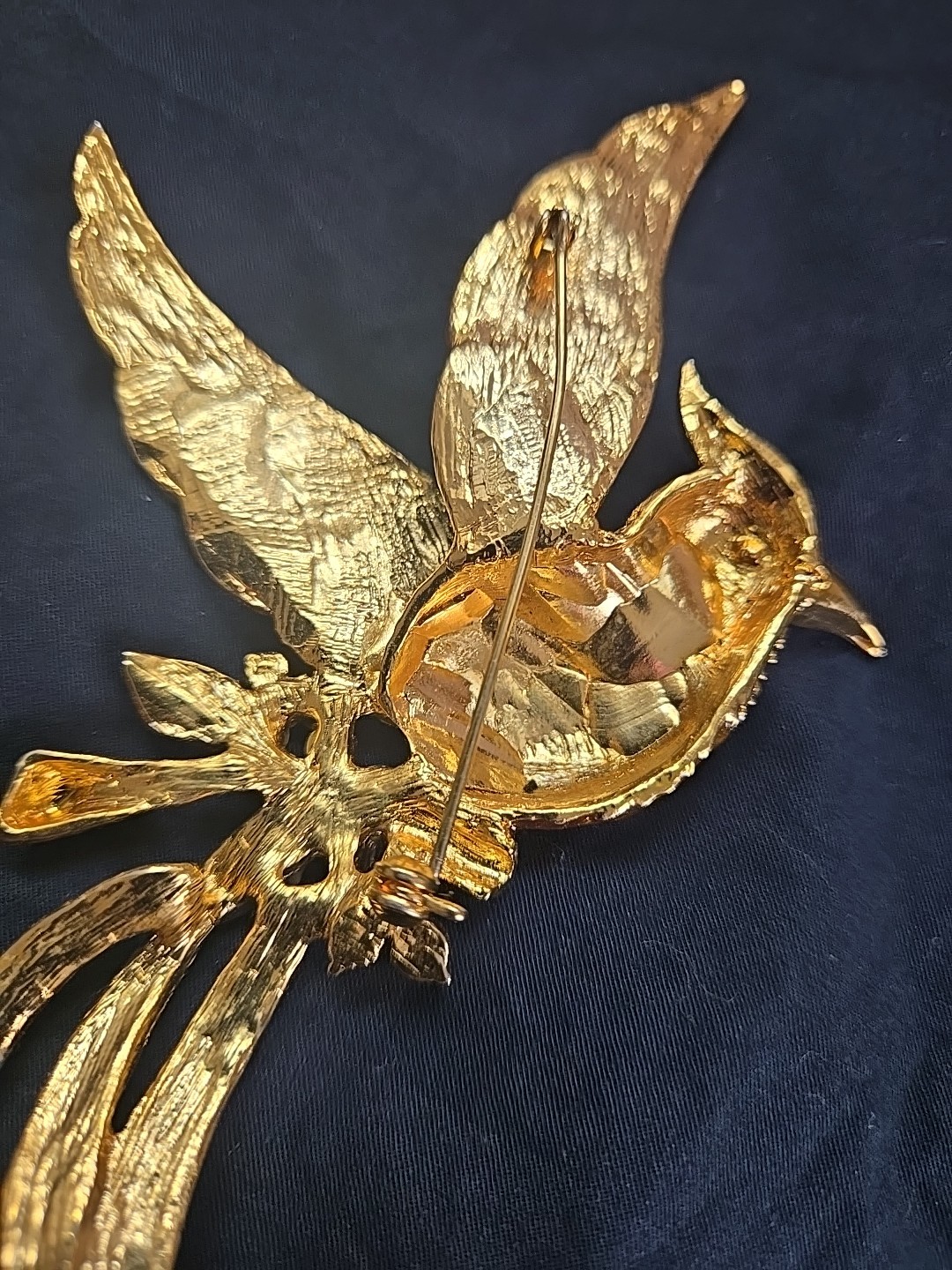 Vintage D’orlan Boucher 6″ Enamel Phoenix Bird Brooch Multicolored, Clear Crysta
