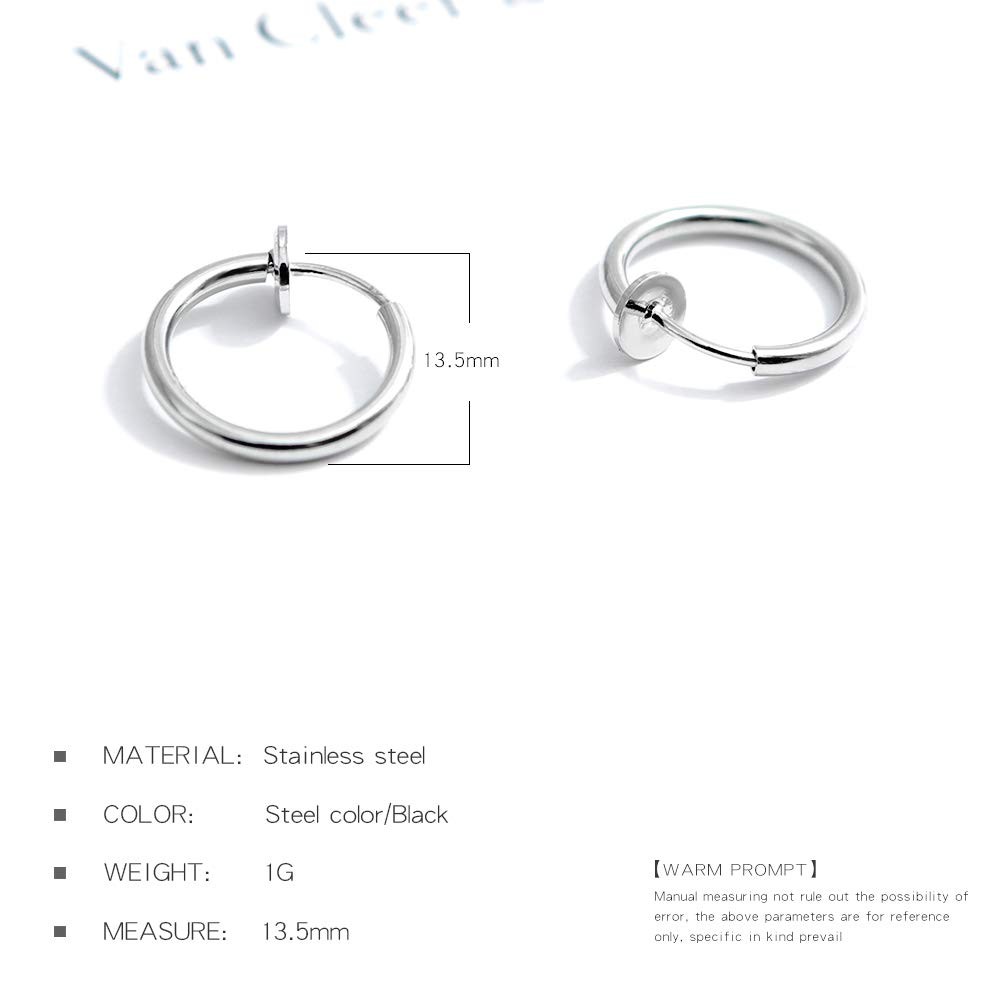 Women Clip On Hoop Earrings Stainless Steel Clip On Earrings Non-Pierced 1-3Pair