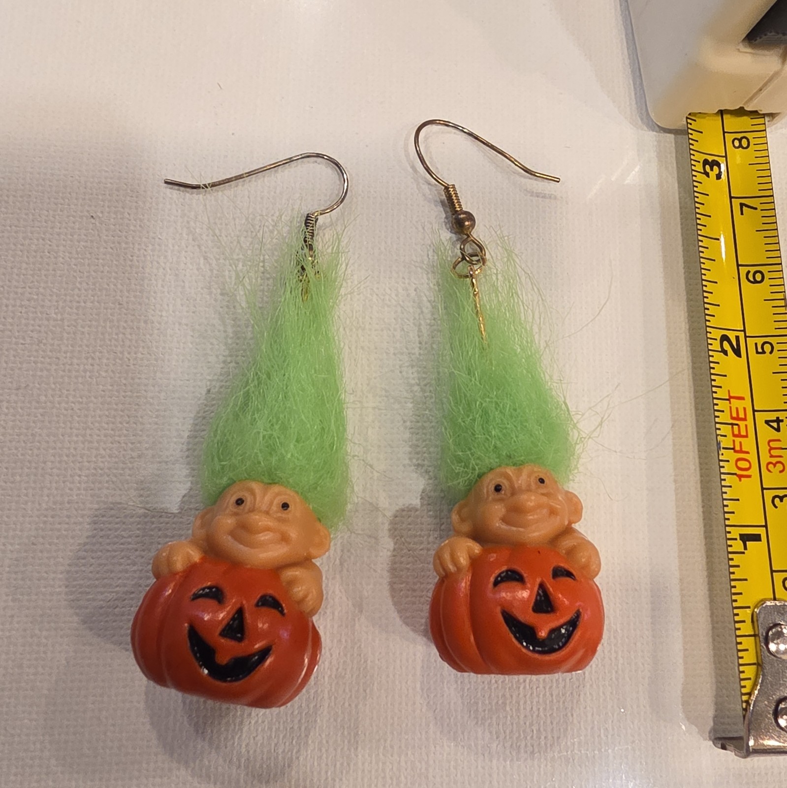 VTG Halloween Troll Doll Earrings RUSS Pumpkin Jack O Lantern Pierced Dangle y2k
