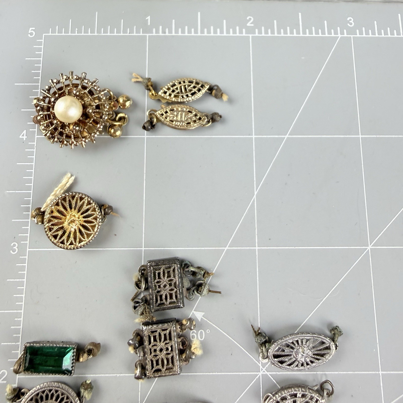Antique Vintage Sterling Silver Filigree Necklace Clasp Lot 19+ Parts Findings