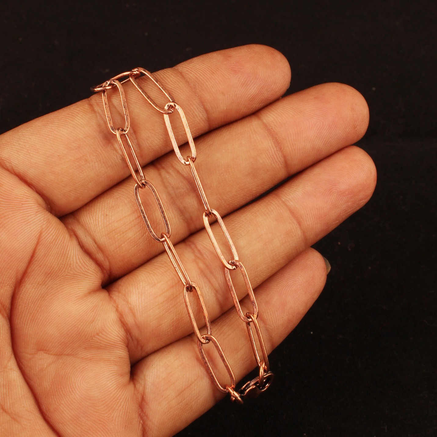Pure Copper Paperclip Chain Anklet for Women Handmade Minimalist Lobster Clasp