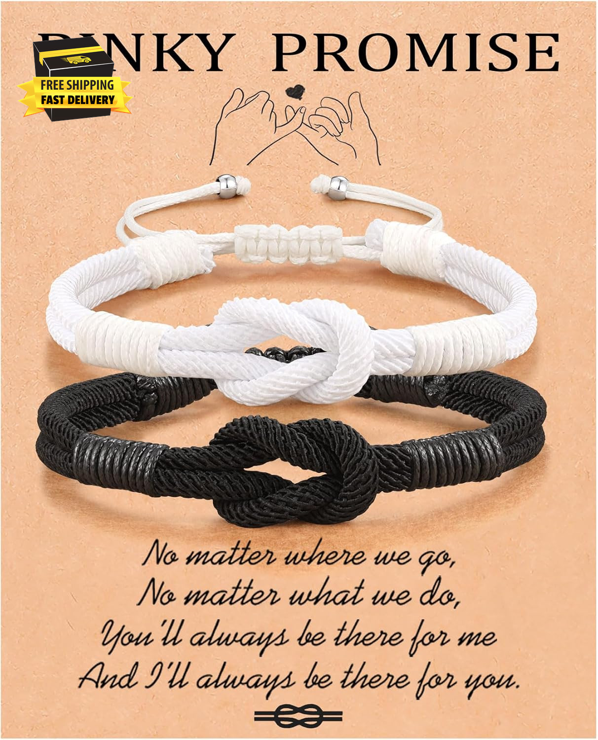 Pinky Promise Knot Bracelets, Couple Gifts Christmas Anniversary Valentines Men