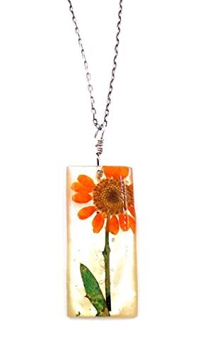 “Orange Daisy” Floral Pendant Necklace by Shari Dixon N8086