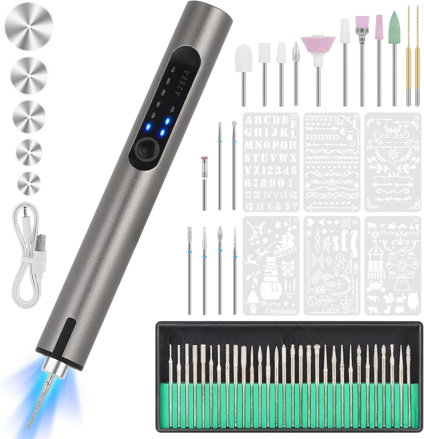 Engraving Pe USB Rechargeable Cordless Engraver Pen with 51 Bits & LED Light Ele