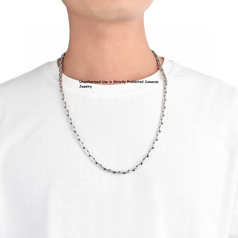 Real S925 Sterling Silver Chain 5mm Bamboo Snake Link Necklace 20-26inch L