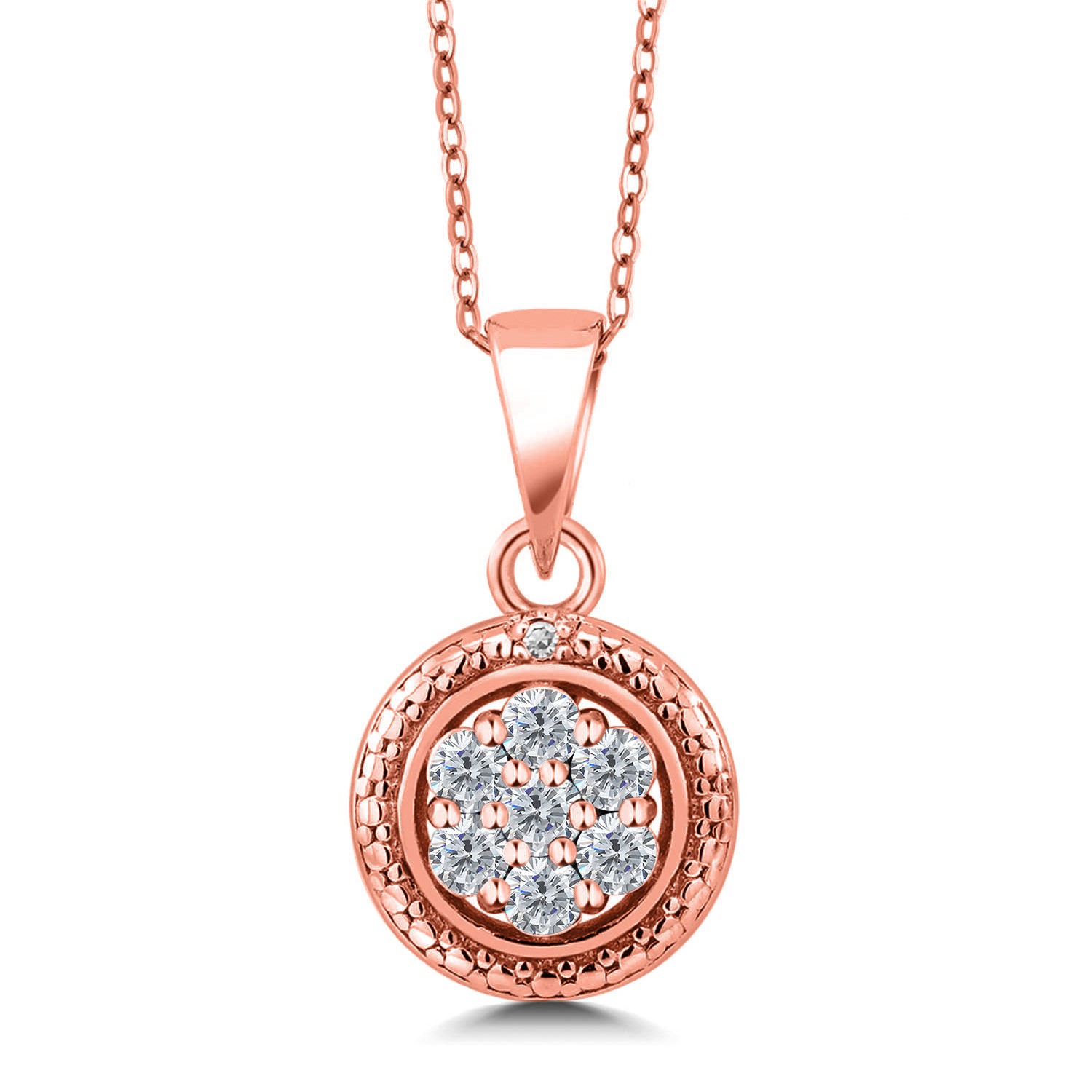 0.39 Ct Round White Diamond 18K Rose Gold Plated Silver Pendant