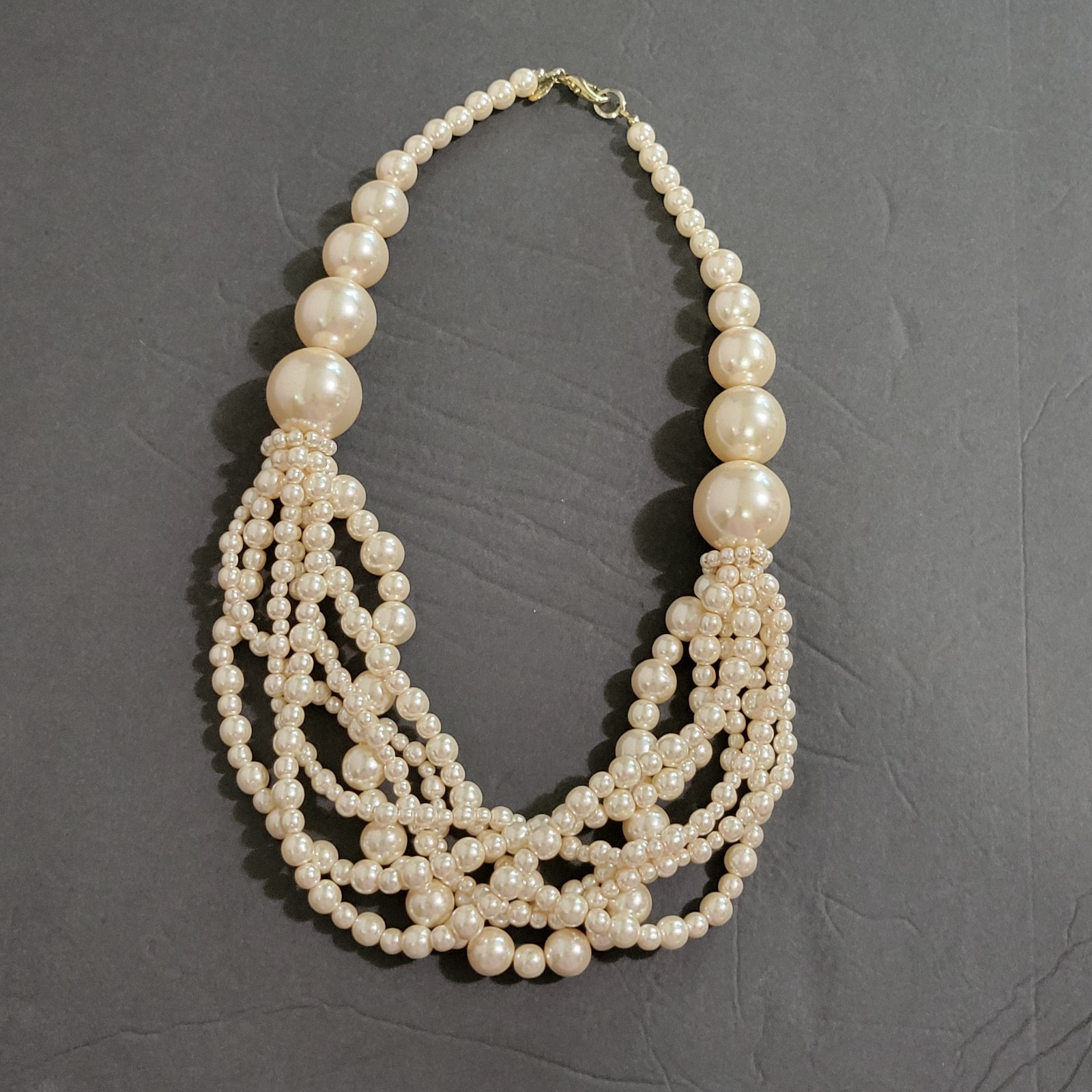 Lydell NYC Multistrand Chunky Faux Pearl Collar Necklace Statement Champagne 22″