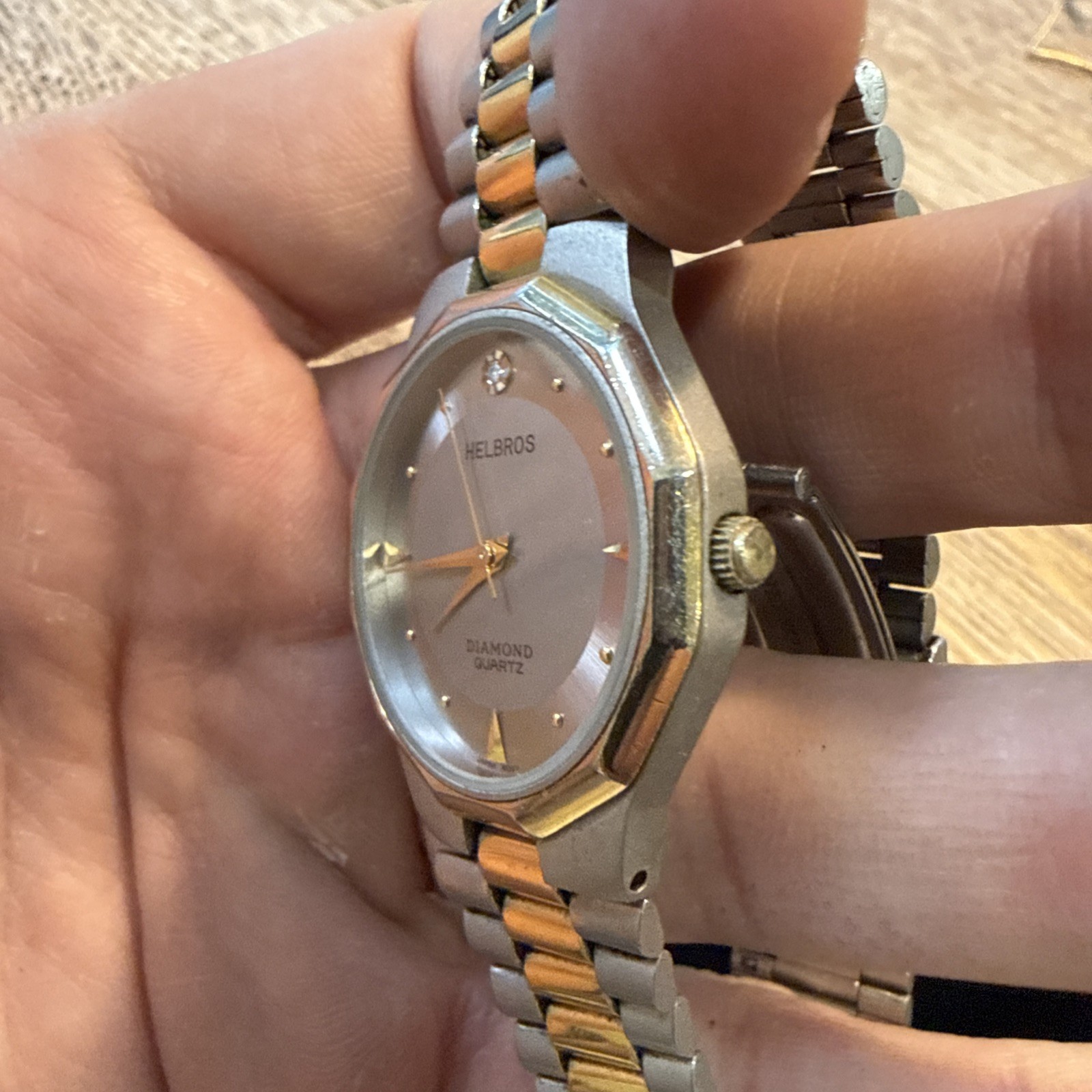 Vintage Mens Helbros Gold Tone Quartz Japan Needs Battery
