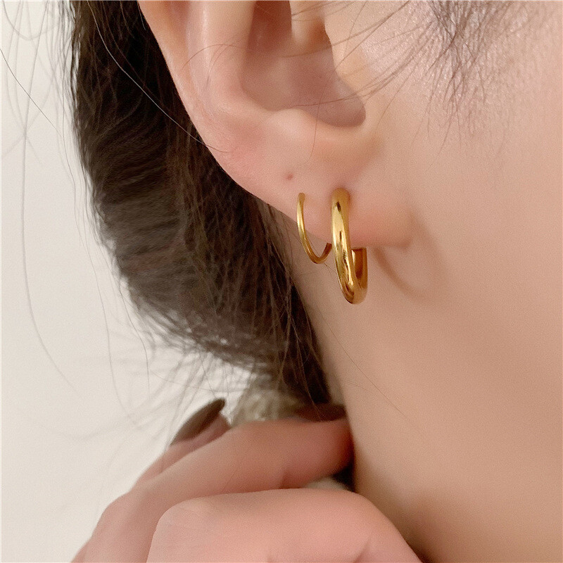 Woman 18K Gold Plated Stainless Steel Earring Stud Ear Rings Hoop Huggie Spiral