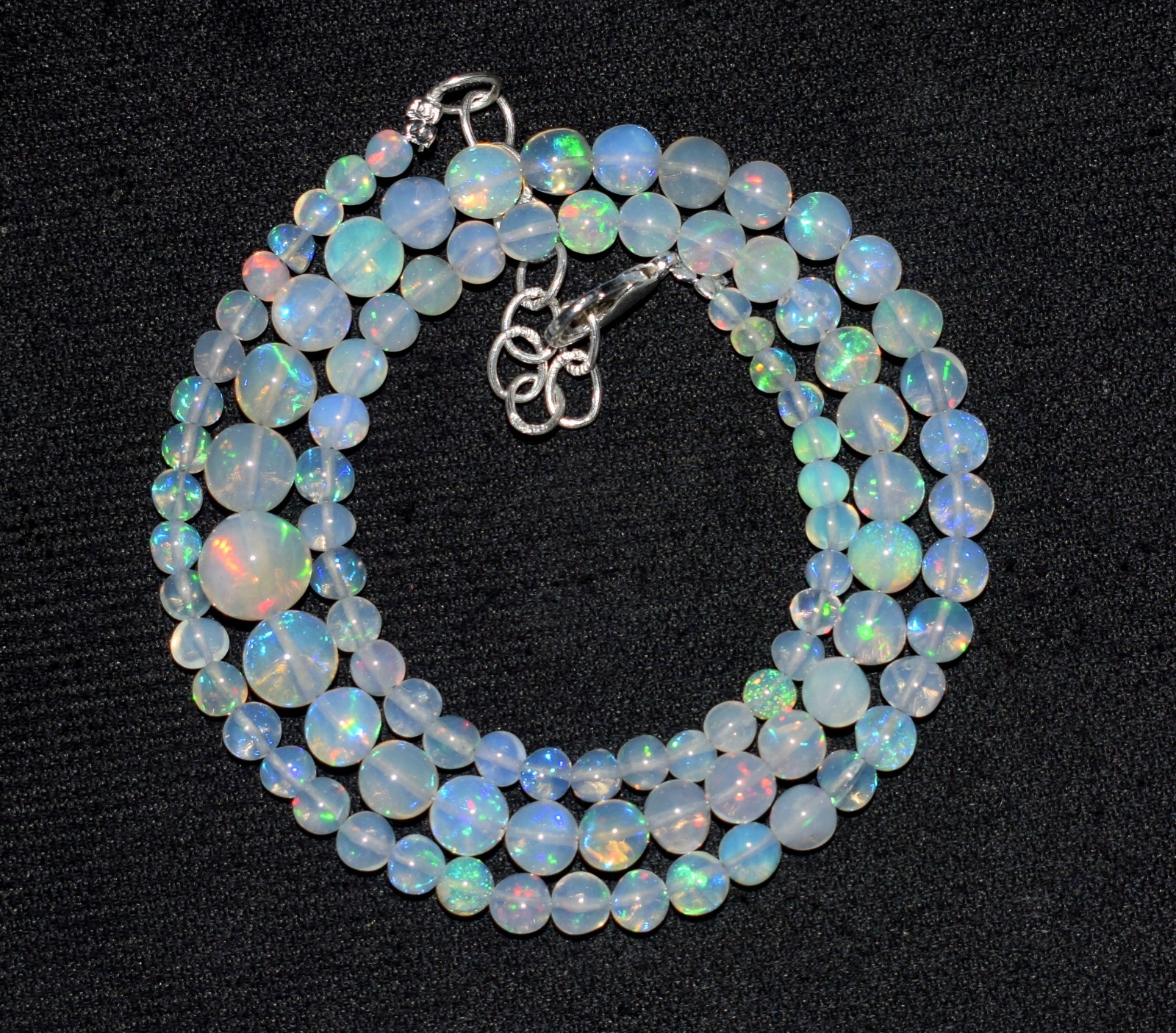 16″Natural Ethiopian Opal Welo Fire Opal Gemstone Round Bead Necklace A0589