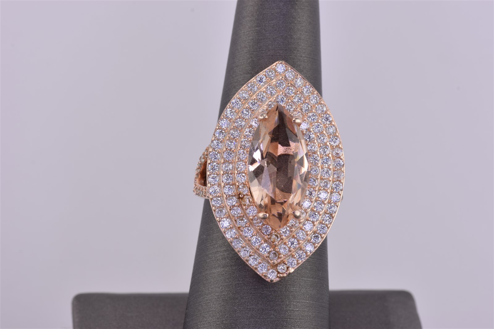Fuzion FZN Rose Sterling Silver Peach & White Cubic Zirconia Band Ring 925 Sz: 7