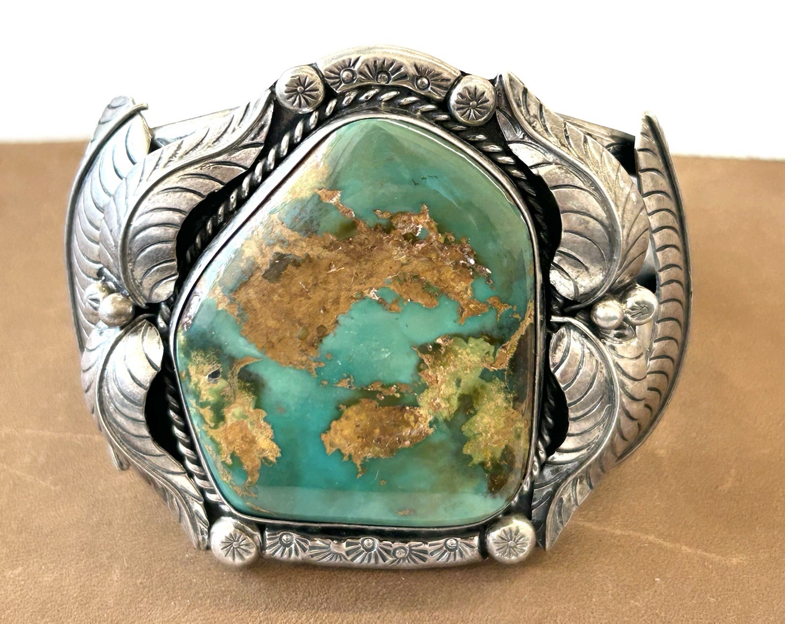Large Vintage Navajo Sterling Silver Turquoise 3 Band Cuff Bracelet Signed CM