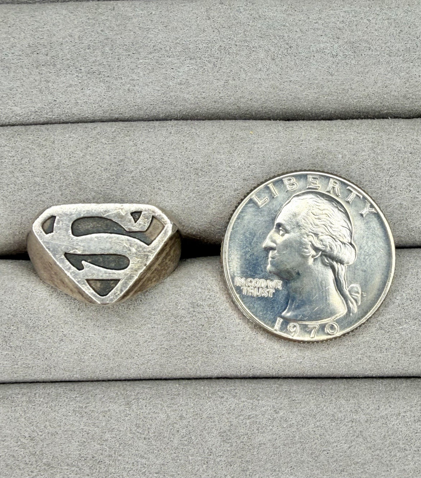 Vintage Sterling Silver Superman Ring Sz 7
