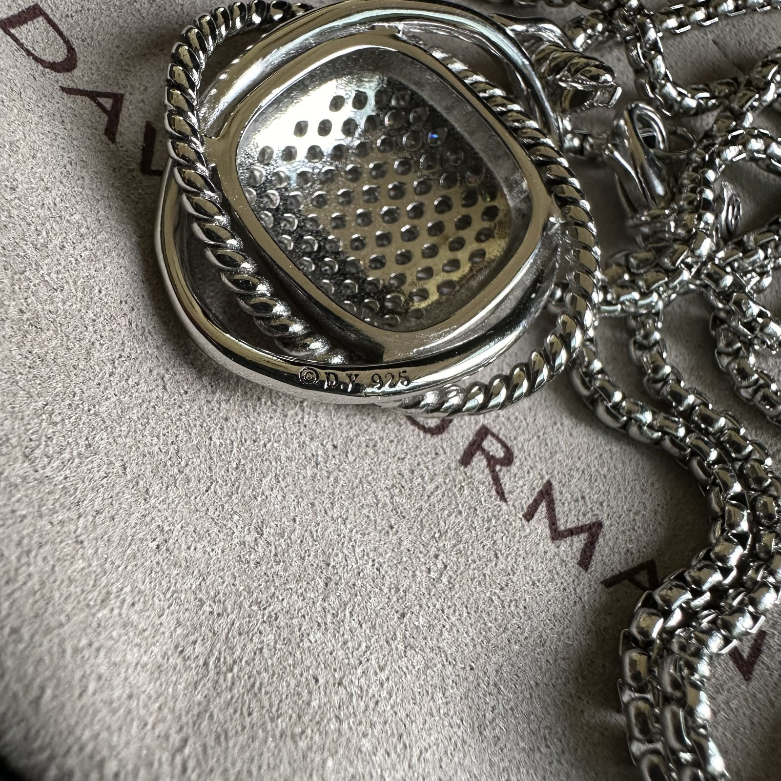 David Sterling Silver Crossover Pendant Necklace with Diamonds 19.6″