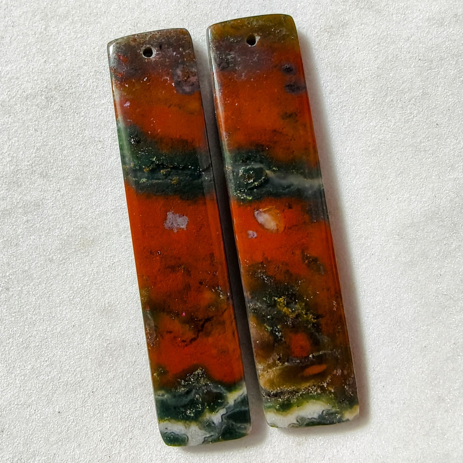 55 Cts Natural Blood stone Drilled Match Pair Cabochon Gemstone 50.5 X 11.8 MM