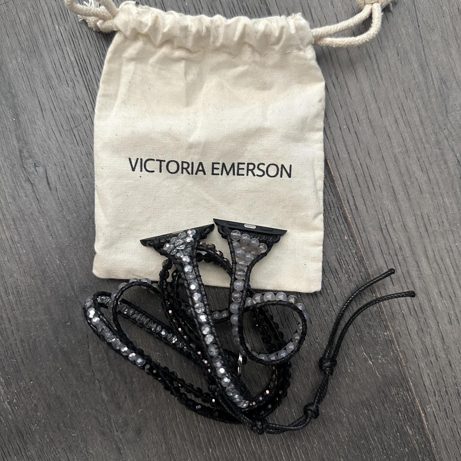 Victoria Emerson Apple Watch Band Womens Black Wrap Crystal Beaded Strap Boho