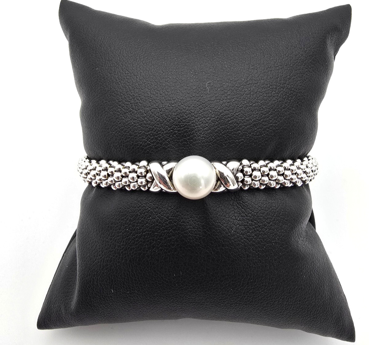 LAGOS Luna Collection Sterling Silver X Pearl Caviar 6mm Bracelet Size Small