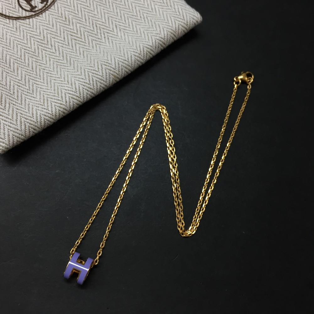 EGA Unused HERMES Pop H Mini Gold Tone Pendant Necklace*/ZA0301