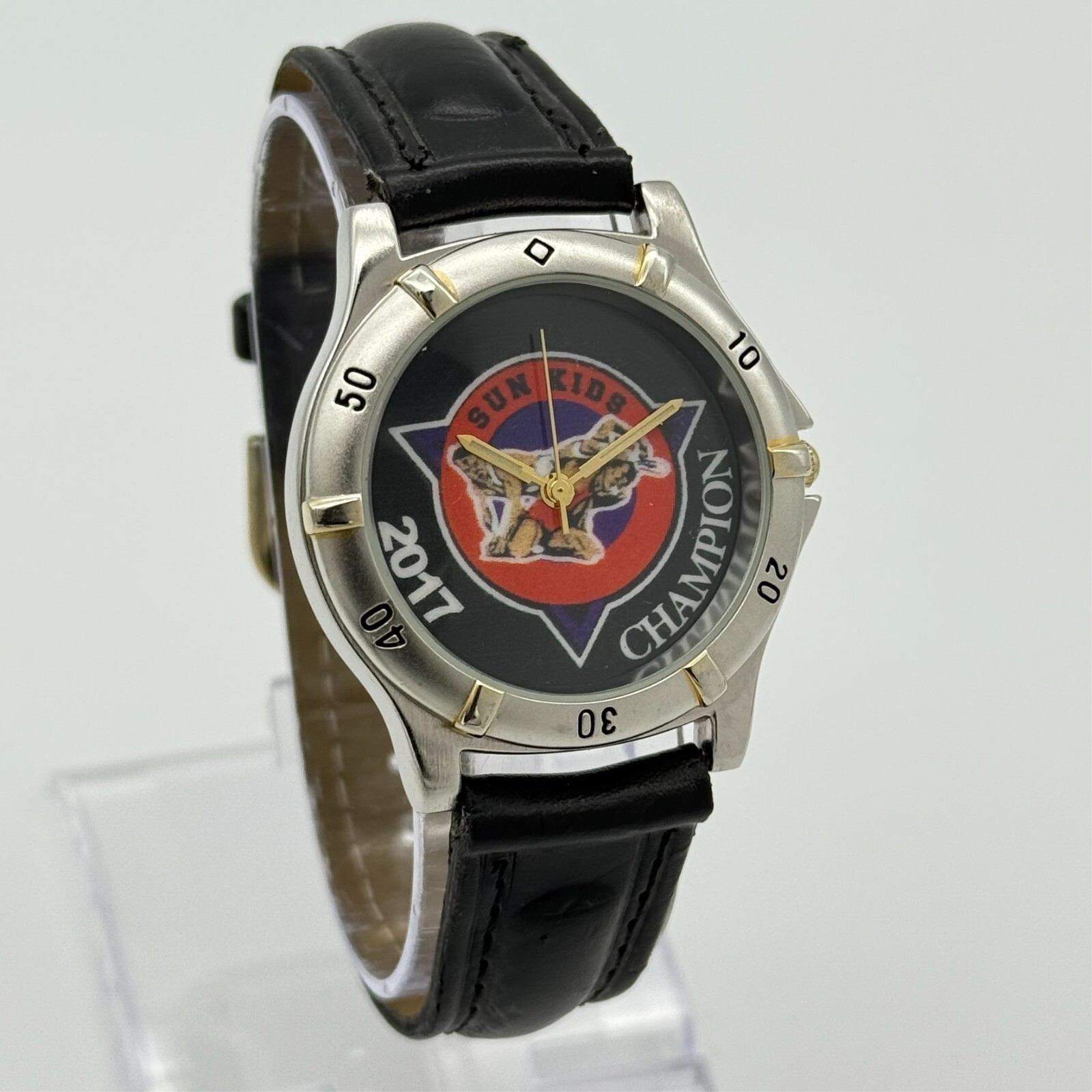 Unisex SUN KIDS CHAMPION 2017 Silver Tone Quartz Watch, 37mm, Black Band, Runs