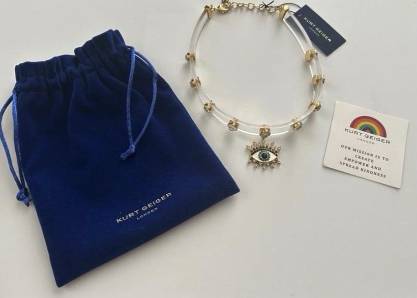 KURT GEIGER LONDON Clear Jelly Crystal Pavé Evil Eye Choker Necklace NWT