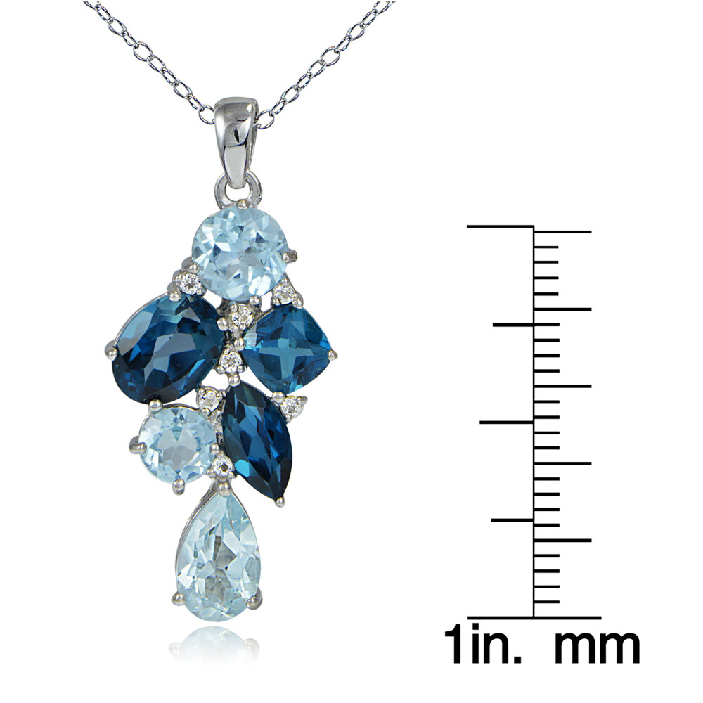 Sterling Silver London Blue, Blue Topaz and White Topaz Tonal Cluster Necklace