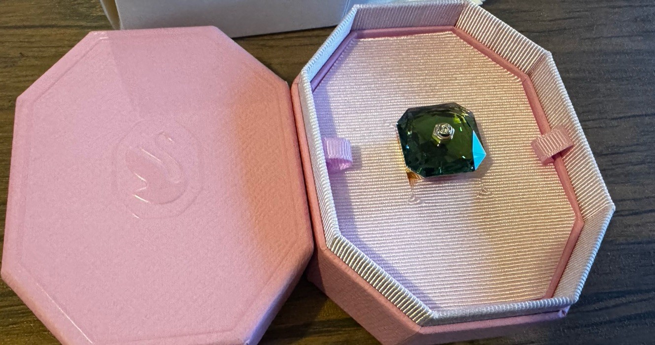 SWAROVSKI Numina Ring Square cut Green Gold Tone Plated size 50 UK